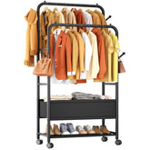 Furologee clothing rack with double rods for organized hanging space.