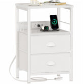 Furologee end table with charging station and outlets beside a bed for easy device charging