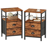 Furologee night stand with brown wood top and open shelf for bedside essentials.
