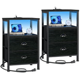 Furologee nightstands with fabric drawers and LED lighting provide organized bedside storage.