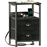 Furologee nightstand with charging station showing accessible USB outlets and power cord
