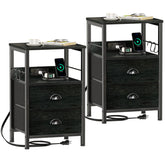 Furologee Nightstand set with black oak finish and built-in charging station.