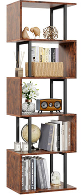 Furologee S-Shaped Bookcase detail showing organized compartments for books and decor