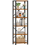 Furologee six-tier tall bookshelf front view shows slim storage for living rooms.