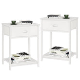 Furologee white nightstands front view with two-tier storage for compact rooms