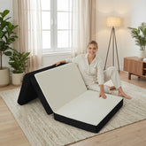 FurryWee foldable mattress twin on a dorm bed showing compact form and space efficiency