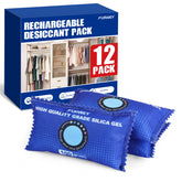 FURWEY 12-pack blue desiccant packs absorb moisture in closets and storage.