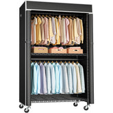FUTASSI clothing rack with cover front view showing organized hanging space