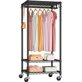 FUTASSI P6 mini rolling clothes rack front view highlighting sturdy frame and wheels