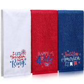 FuWeave patriotic hand towels 3pc set with bold red, white, blue accents for bathroom dΓ©cor.