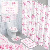 FuWeave pink bow shower curtain with 12 hooks brightens bathrooms and resists fading