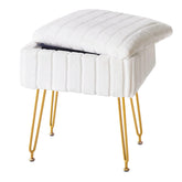 FUXA vanity stool with hidden storage stores makeup tools and accessories.