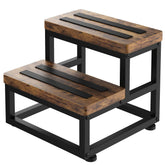 FYGUES two-step wooden stool beside a bed for easy reach