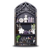 FNYDOX Gothic Window Crystal Shelf on wall displaying crystals and keepsakes