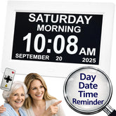 FYXGZZH large display clock shows time and date clearly for seniors.