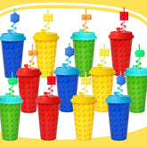 FZR Legend building blocks cups with lids shown in bricks design for parties and drinks