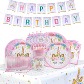FZR Legend Rainbow Unicorn banner decorates the party space with a magical focal point.