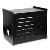 Gadget Garage wooden wifi router storage box front view with rustic finish and cable-friendly design.