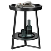 Gadroad round end table with storage shelf in living room for easy access to essentials