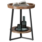 Gadroad round end table with storage shelf demonstrating compact living room organization