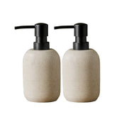 GalDal beige hand soap dispenser set on a bathroom counter with durable resin finish.
