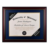 GAMYPET solid wood diploma frame with navy mat displaying 8.5 x 11 certificate