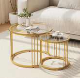 Garden 4 You nesting coffee table with round gold frame, space saving design