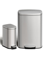Garvee 13-gal trash can front view with sleek stainless steel finish for a tidy kitchen.