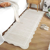 Garvee scalloped edges beige rug with non-slip backing keeps living spaces safe.