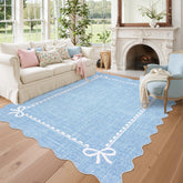 GarveeHome scalloped bow rug blue living room with non-slip backing for safety