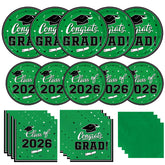 Gatherfun graduation dinner plates in green ready for easy cleanup after celebrations