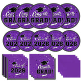 Gatherfun purple graduation dinner plates for quick setup and clean-up.