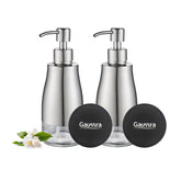 Gaussra 2-pack dispenser with brushed nickel finish and glass liner for easy refilling