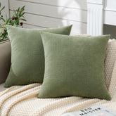 GAWAMAY decorative square pillow cover 22x22 sage green enhances living room decor with soft chenille texture.