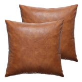 GEGELICA faux leather pillow cover 18x18 brown front view soft texture for cozy decor
