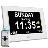 Generic 11-inch clock front view with large time and date for easy readability