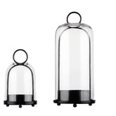 Generic 5-wide black metal candle holder with glass dome for tabletop display