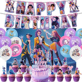 Generic Happy Birthday Banner Style A with pink letters for classroom celebrations.