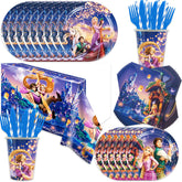 Generic Rapunzel 141pcs dinnerware set for a magical party setup.