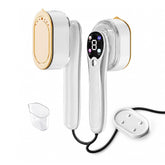 Geni Goods handheld steamer iron white, front view, enables fast wrinkle removal.