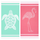 Genovega oversized Turkish towel with green turtle print, ideal for beach days and quick-dry use.