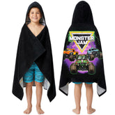 Get Trend Monster Jam hooded towel with front graphics for boys dries hair quickly after swimming.