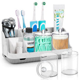 GFWARE bathroom toothbrush holder with two tiers and seven slots for organized vanity storage.