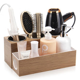 GFWARE hair tool organizer on vanity top keeps tools neatly stored and ready.