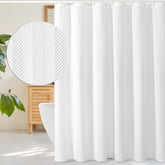 Gibelle White Shower Curtain close-up of 3D embossed texture for a premium bath vibe.