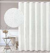 Gibelle white shower curtain with 3D embossed texture for a spa-like bathroom.