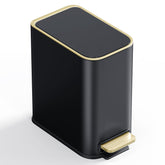 GibHerz small black-and-gold trash can with soft-close lid, ideal for quiet bathrooms