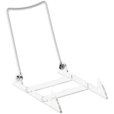 Gibson Holders 3PL adjustable white easel with tilt for clear product display.
