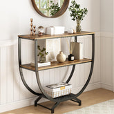 GILLAS 3 Tier Console Table front view shows sturdy frame and rustic finish for entryways.