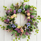 GinzeTop 24in wreath featuring peony and lavender for a vibrant front door welcome